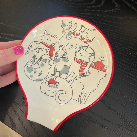 Christmas Cats 🐈🎄🎅🏻ready for Winter Handpainted Ceramic Spoon rest NWT - Picture 3 of 3